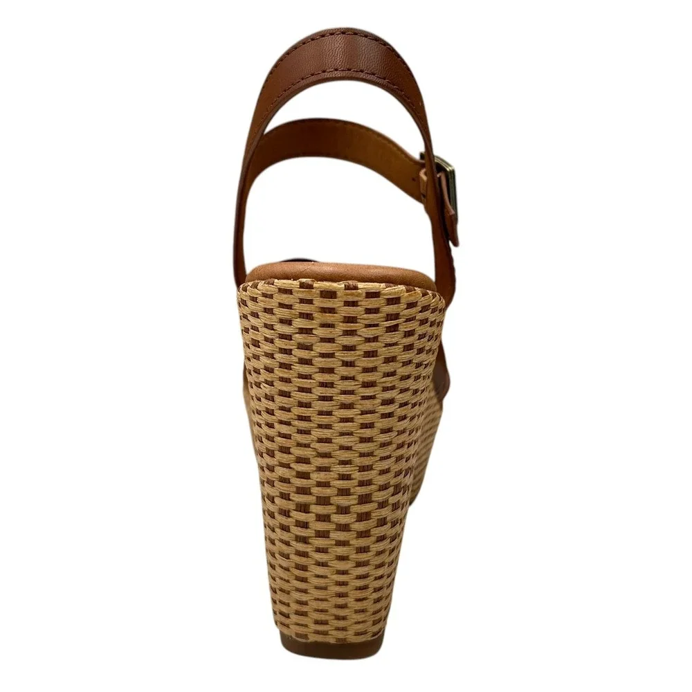 KORKS Dee‎ Womens Wedge Platform Sandal Size 9 Brown/Tan Faux-leather Block Heel